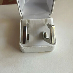 3/$20 Silver Tone Thin Square Hoop Stud Earrings 1” Pierced